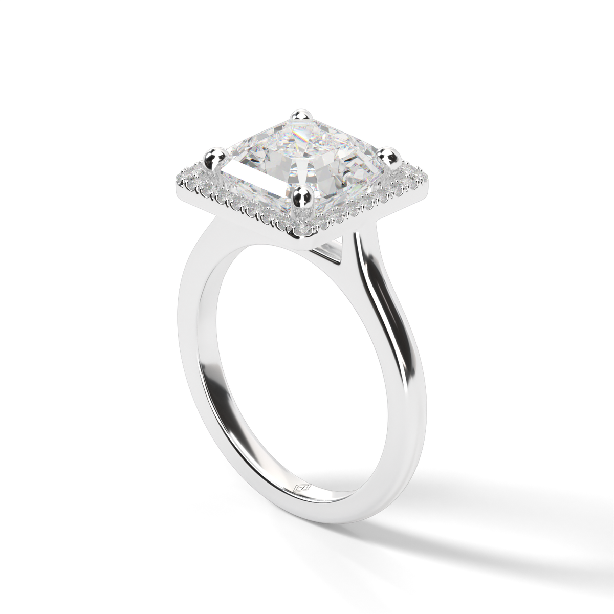 Pavé Halo Solitaire Shank  Engagement Ring — 14K White Gold / Asscher / Lab Diamond (image)
