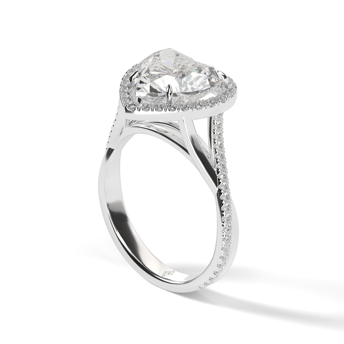 Twisted Shank Pave Halo Diamond Engagement Ring — 14K White Gold / Heart / Lab Diamond (image)