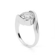 White Gold Round Shape Diamond Solitaire Engagement Ring With Half Bezel Setting