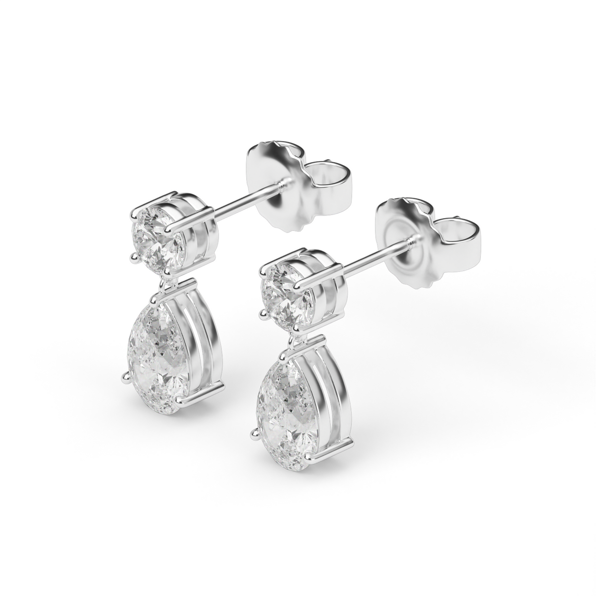 Round and Pear Shape  Diamond Drop Earrings — 14K White Gold / Lab Diamond (image)