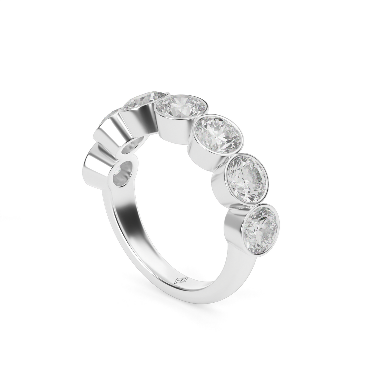 3.5 Carat Seven Stone Bezel Round  Anniversary Ring — 14K White Gold / Lab Diamond (image)