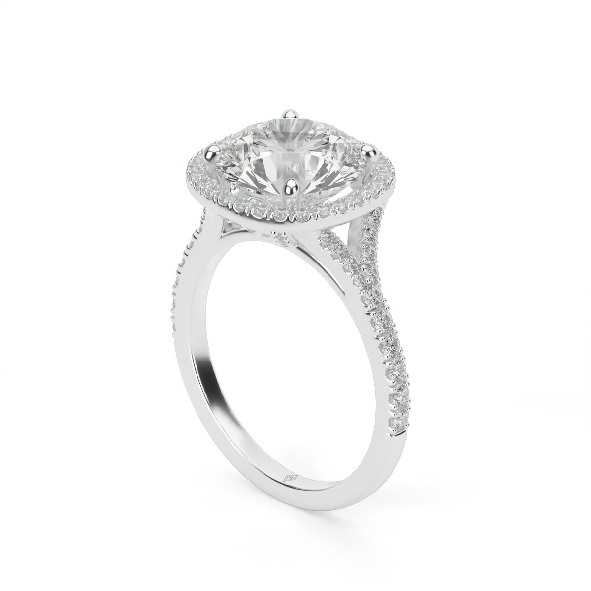 Halo Engagement Ring With Split Shank — 14K White Gold / Round / Lab Diamond (image)