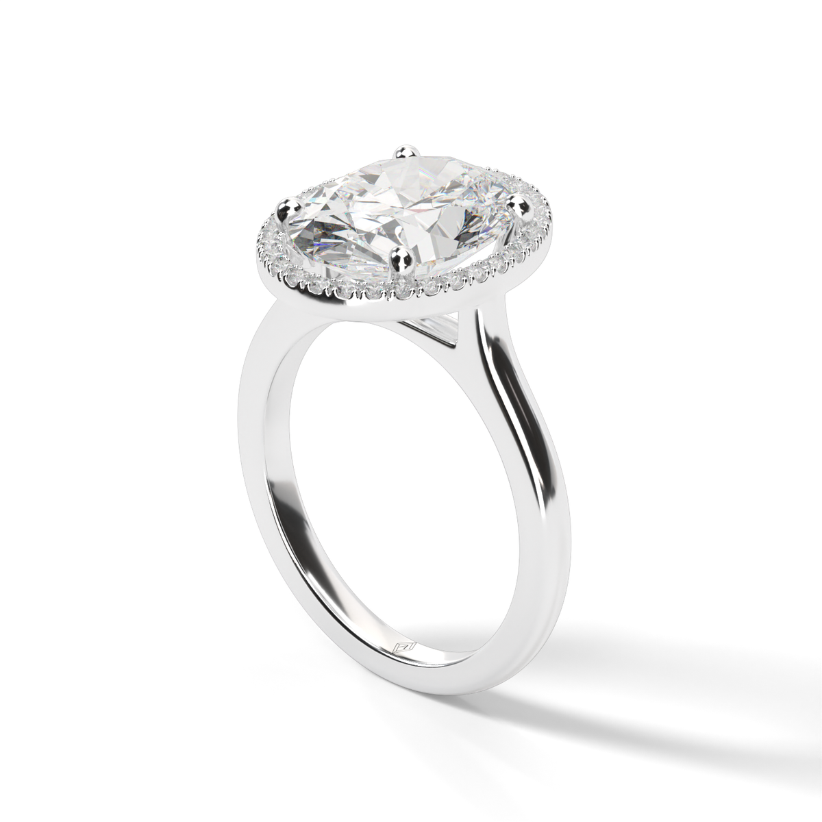 Pavé Halo Solitaire Shank  Engagement Ring — 14K White Gold / Oval / Lab Diamond (image)