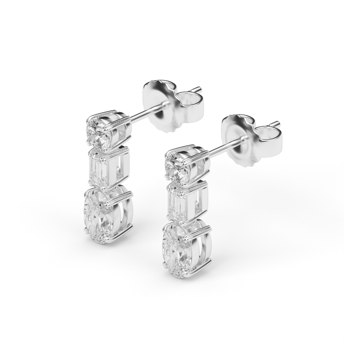 Round, Emerald & Oval Drop Earrings — 14K White Gold / Lab Diamond (image)