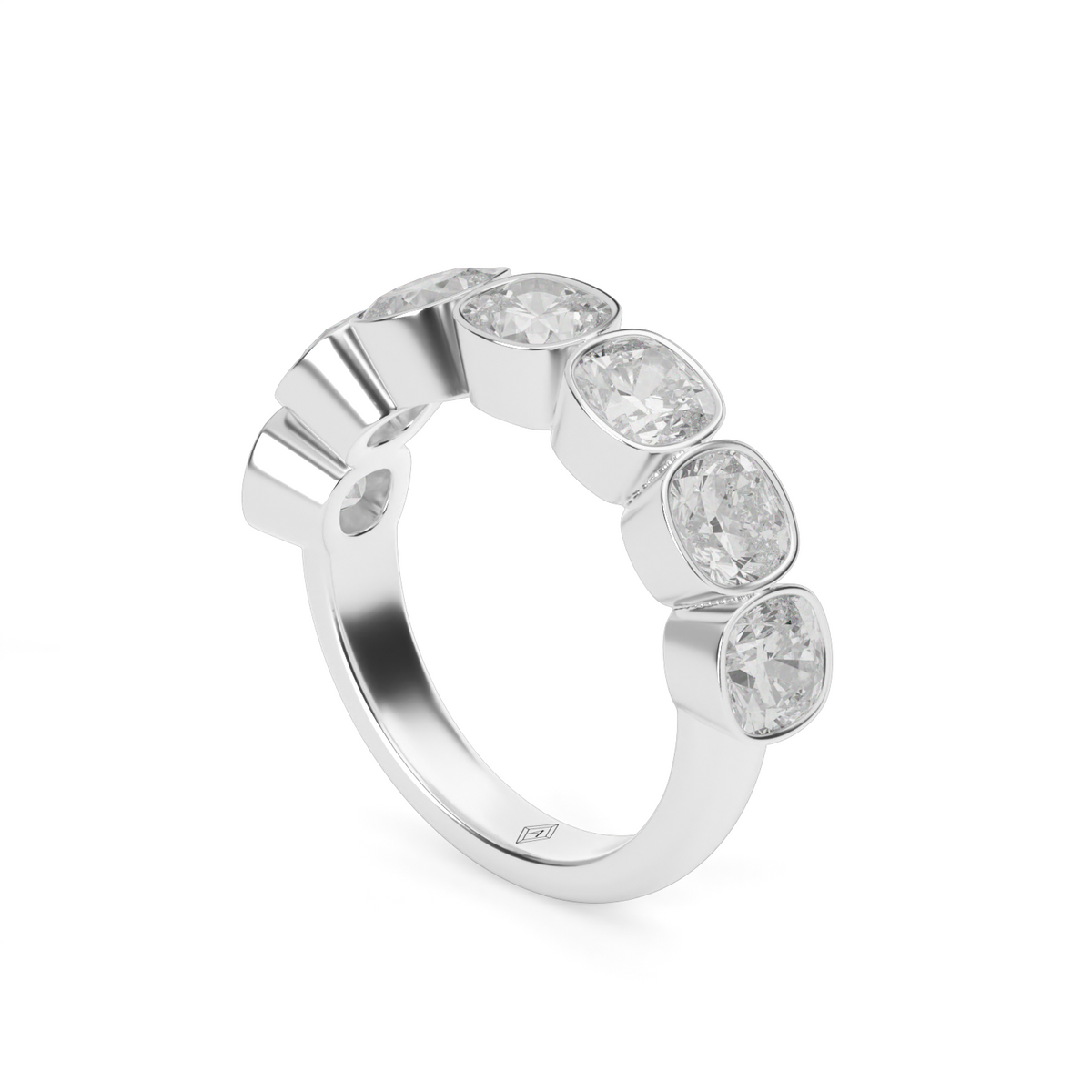 3.5 Carat Seven Stone Bezel Cushion  Anniversary Ring — 14K White Gold / Lab Diamond (image)