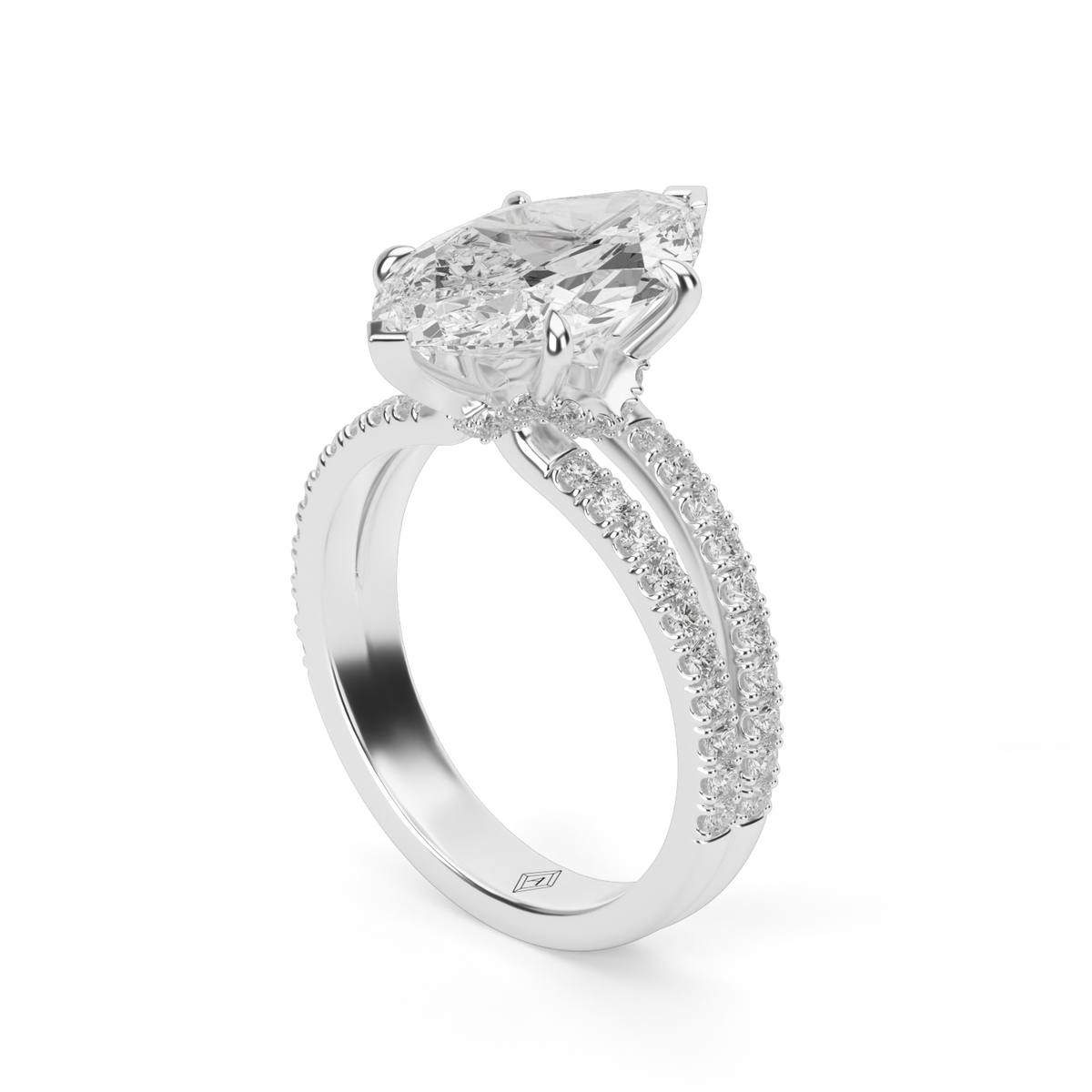 Split Shank   Pavé Engagement Ring — 14K White Gold / Marquise / Lab Diamond (image)