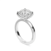 White Gold Hidden Halo Pave Round Shape Diamond Engagement Ring With Shared Prong Setting