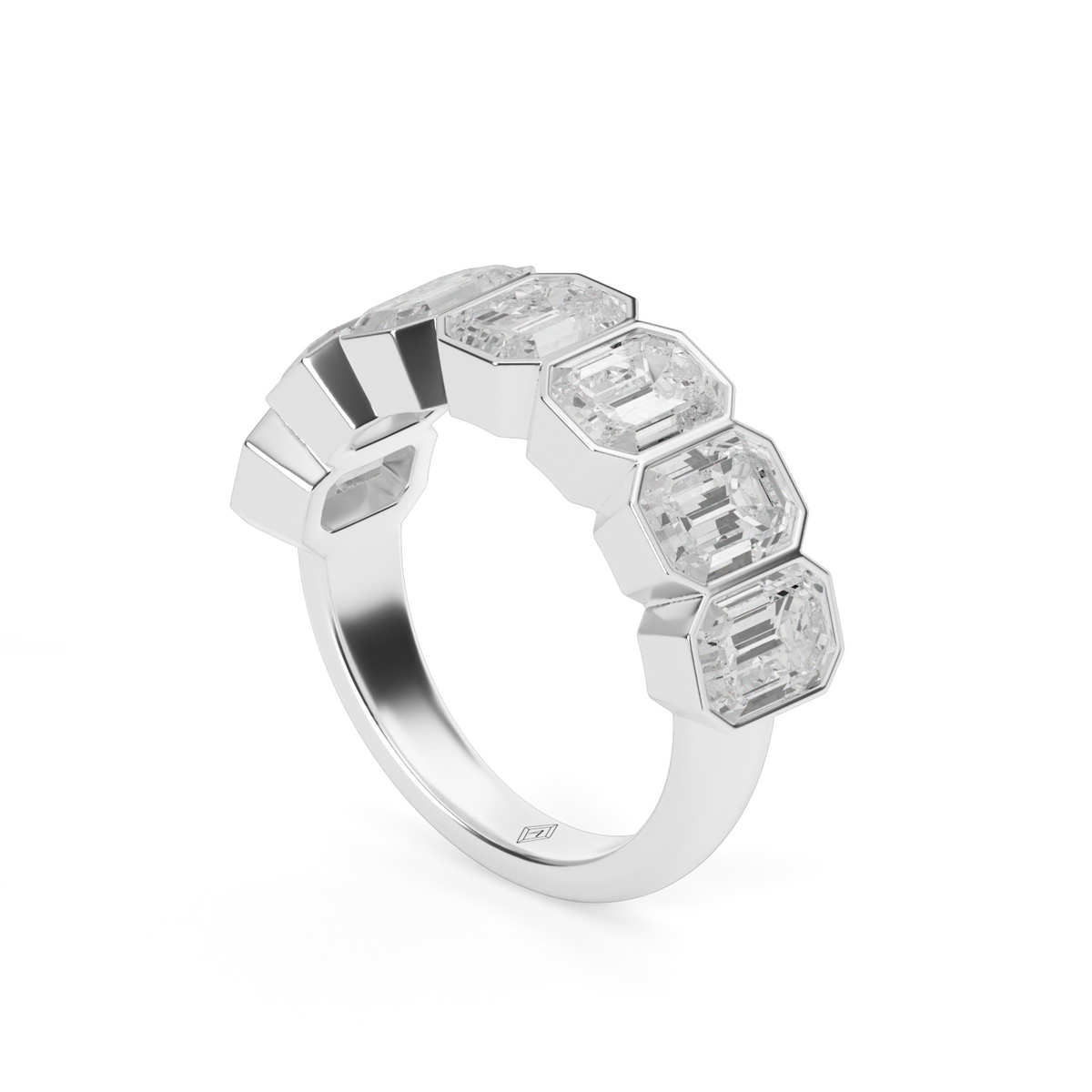 3.5 Carat Seven Stone Bezel Emerald  Anniversary Ring — 14K White Gold / Lab Diamond (image)