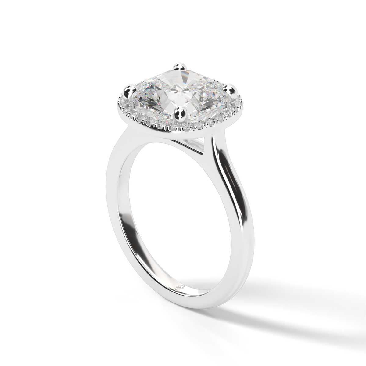 Pavé Halo Solitaire Shank  Engagement Ring — 14K White Gold / Cushion / Lab Diamond (image)