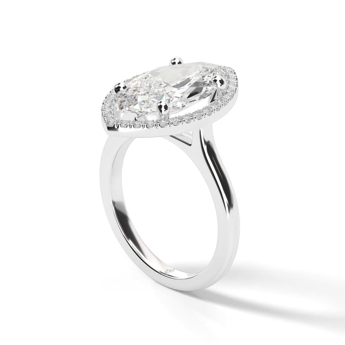 Pavé Halo Solitaire Shank  Engagement Ring — 14K White Gold / Marquise / Lab Diamond (image)