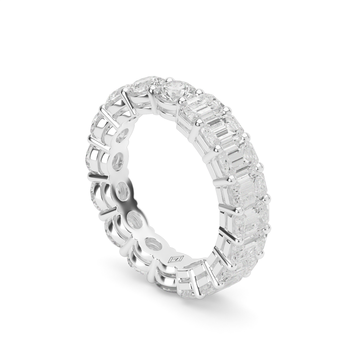 4.5 Carat Mixed Cut Emerald and Round Diamond Ring — 14K White Gold / Lab Diamond (image)