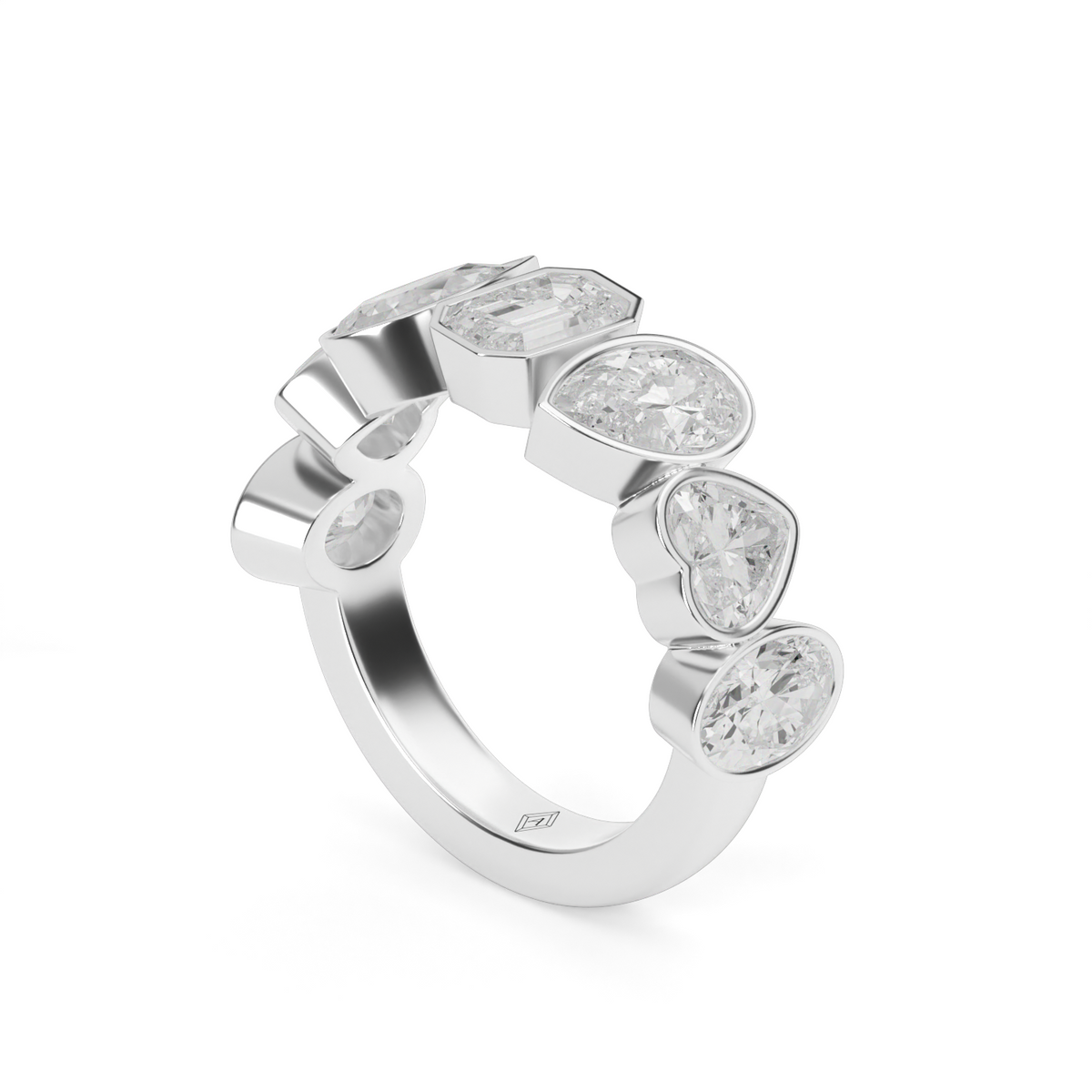 3.5 Carat Mixed Shape Diamond Bezel Anniversary Ring — 14K White Gold / Lab Diamond (image)