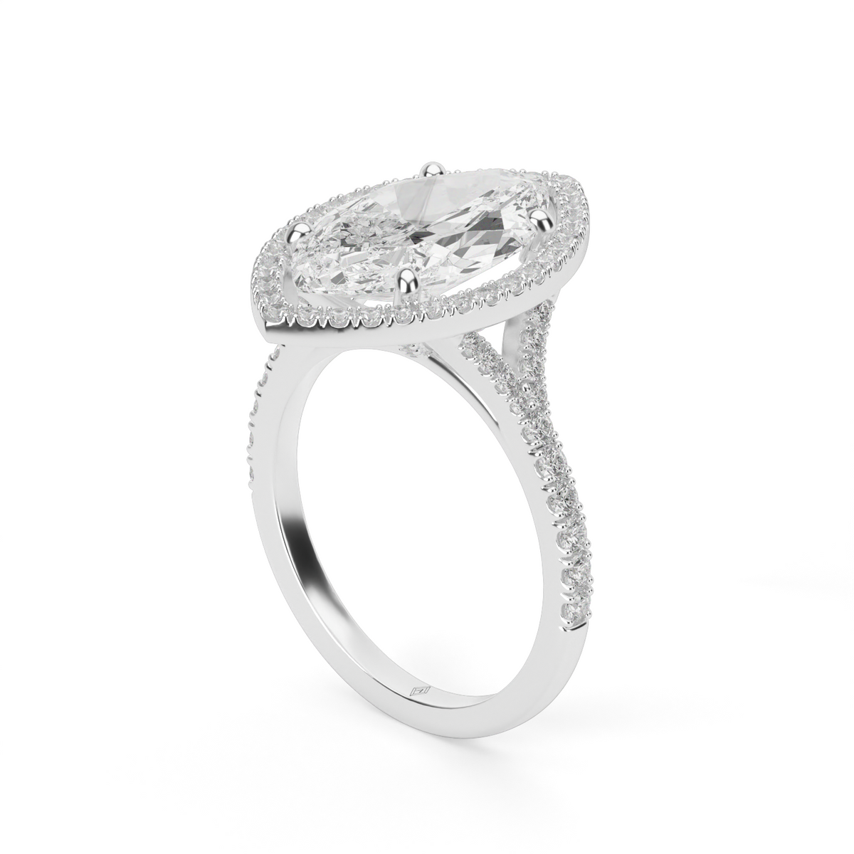 Halo Engagement Ring With Split Shank — 14K White Gold / Marquise / Lab Diamond (image)