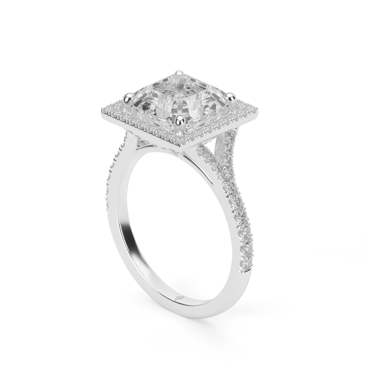 Halo Engagement Ring With Split Shank — 14K White Gold / Asscher / Lab Diamond (image)