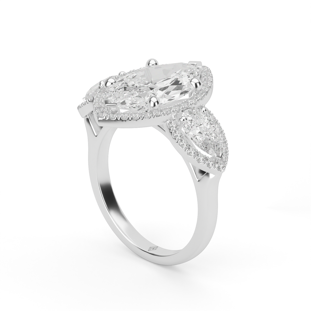 Marquise Cut Diamond Halo Trio Engagement Ring — 14K White Gold / Marquise / Lab Diamond (image)