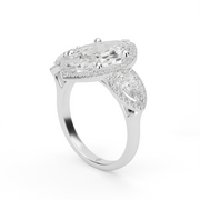White Gold Marquise Cut Diamond Trio Halo Engagement Ring With Pear Shape Side Stone Prong  Setting 