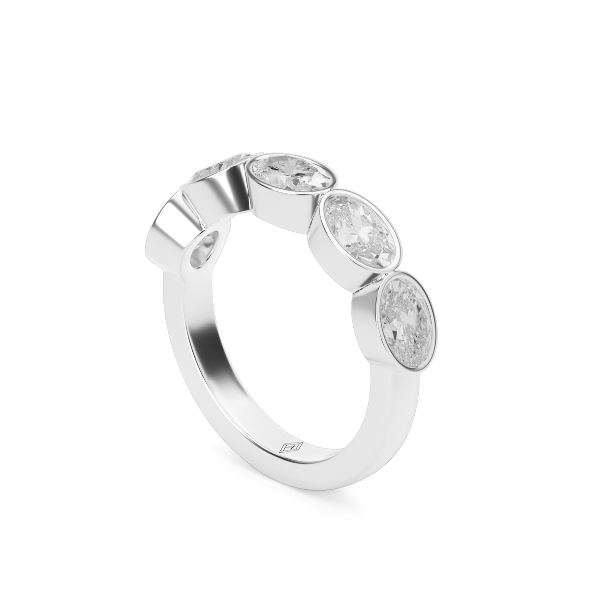 2 Carat East-West Bezel 5-Stone Oval Diamond Anniversary Ring — 14K White Gold / Lab Diamond (image)