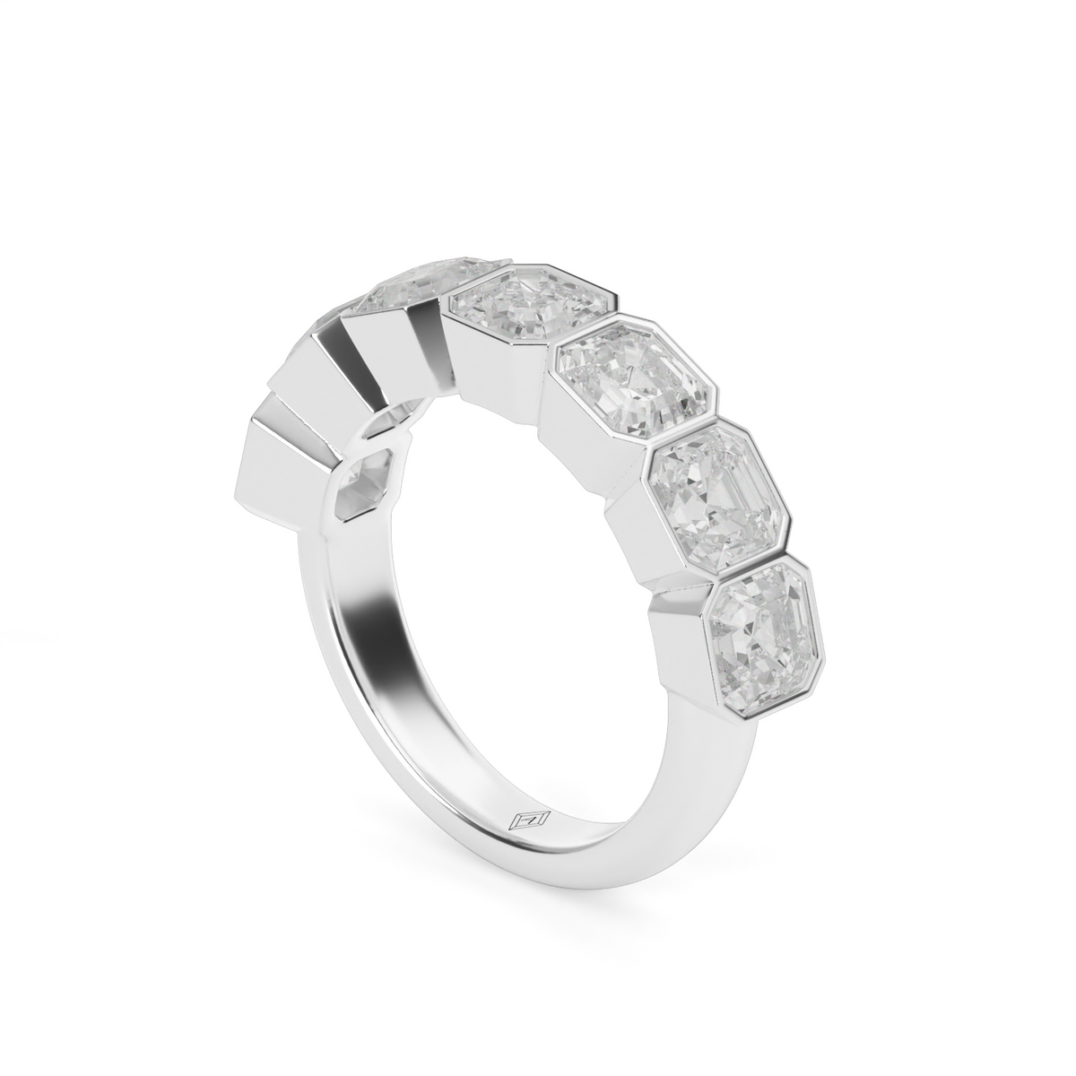 3.5 Carat Seven Stone Bezel Asscher Cut Diamond Anniversary Ring — 14K White Gold / Lab Diamond (image)