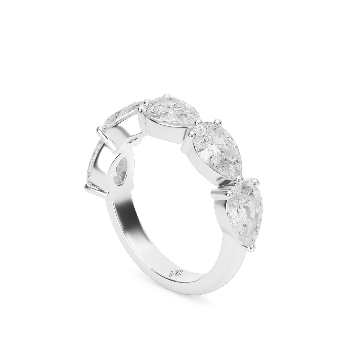 2 Carat East-West Pear Shaped 5-Stone Diamond Anniversary Ring — 14K White Gold / Lab Diamond (image)