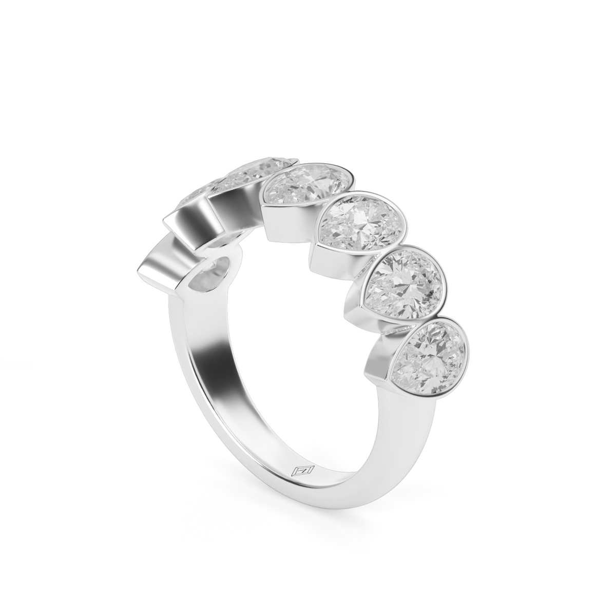 3.5 Carat Seven Stone Bezel Pear  Anniversary Ring — 14K White Gold / Lab Diamond (image)