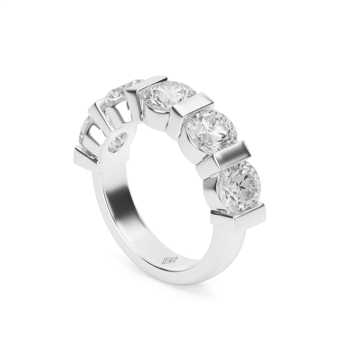 2 Carat Bar Set Channel Round Cut Diamond Anniversary Ring — 14K White Gold / Lab Diamond (image)