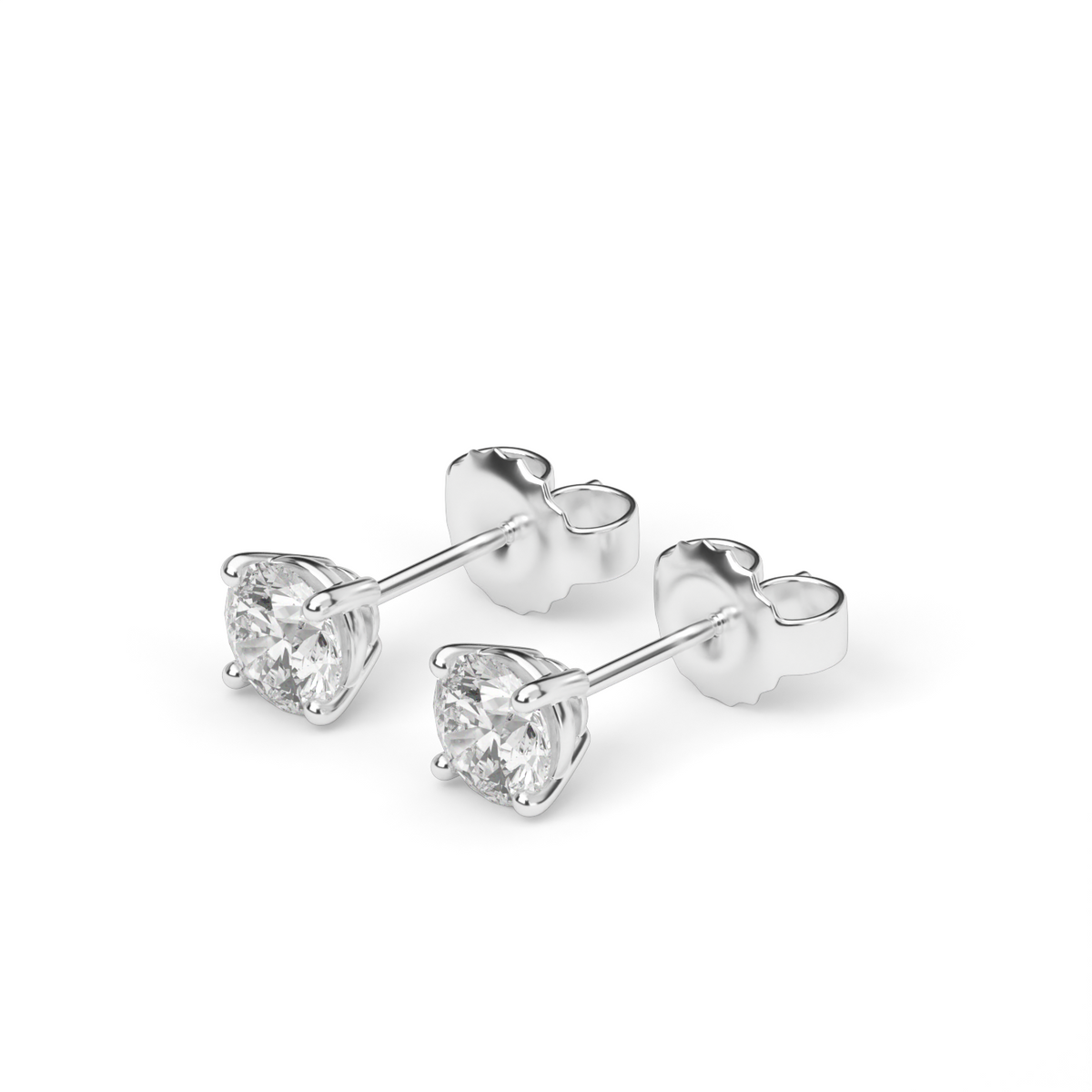 Four Prong Round Shape Diamond Stud Earrings — 14K White Gold / Lab Diamond (image)