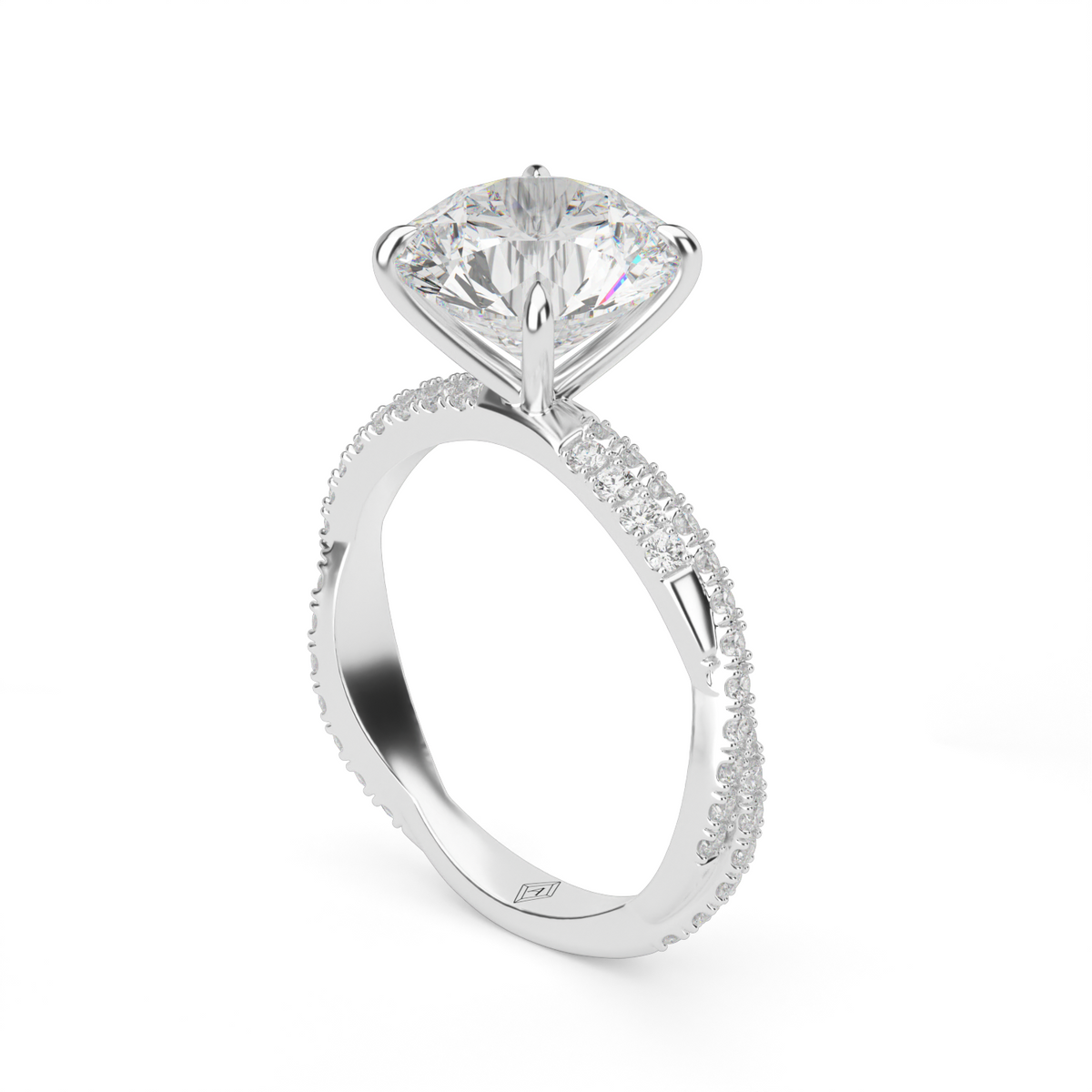 Pavé Twist Diamond Engagement Ring — 14K White Gold / Round / Lab Diamond (image)