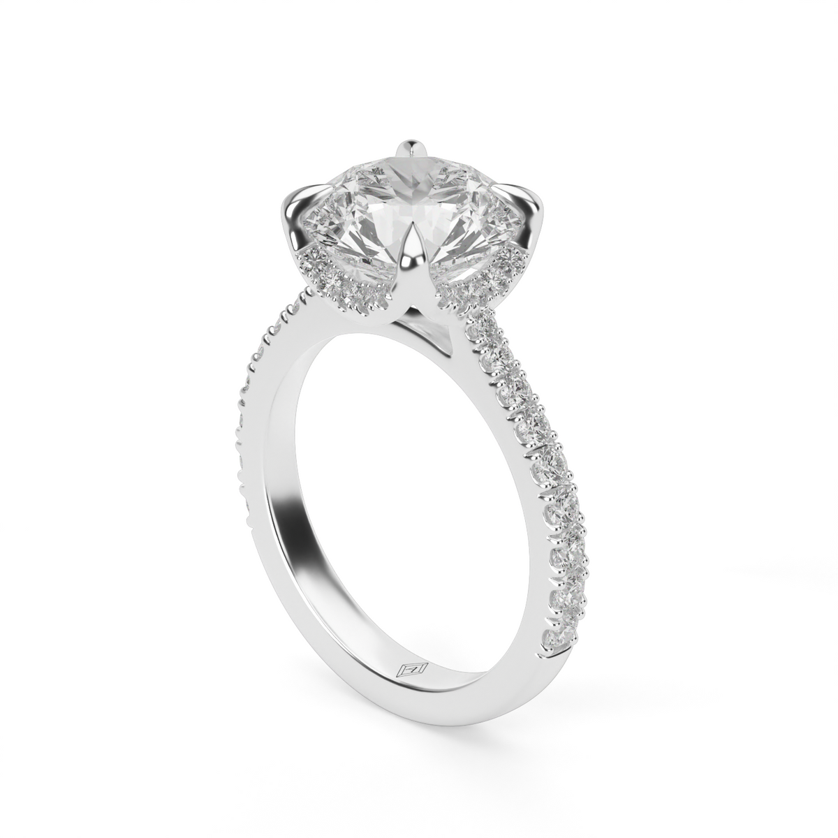 Hidden Halo Crown Engagement Ring — 14K White Gold / Round / Lab Diamond (image)