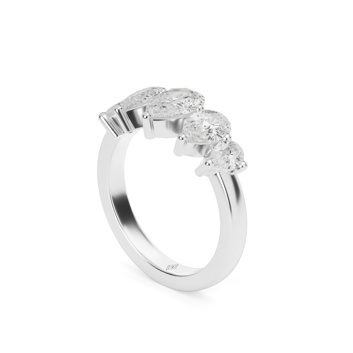 Graduated Five-Stone Pear Diamond Anniversary Ring — 14K White Gold / Lab Diamond (image)