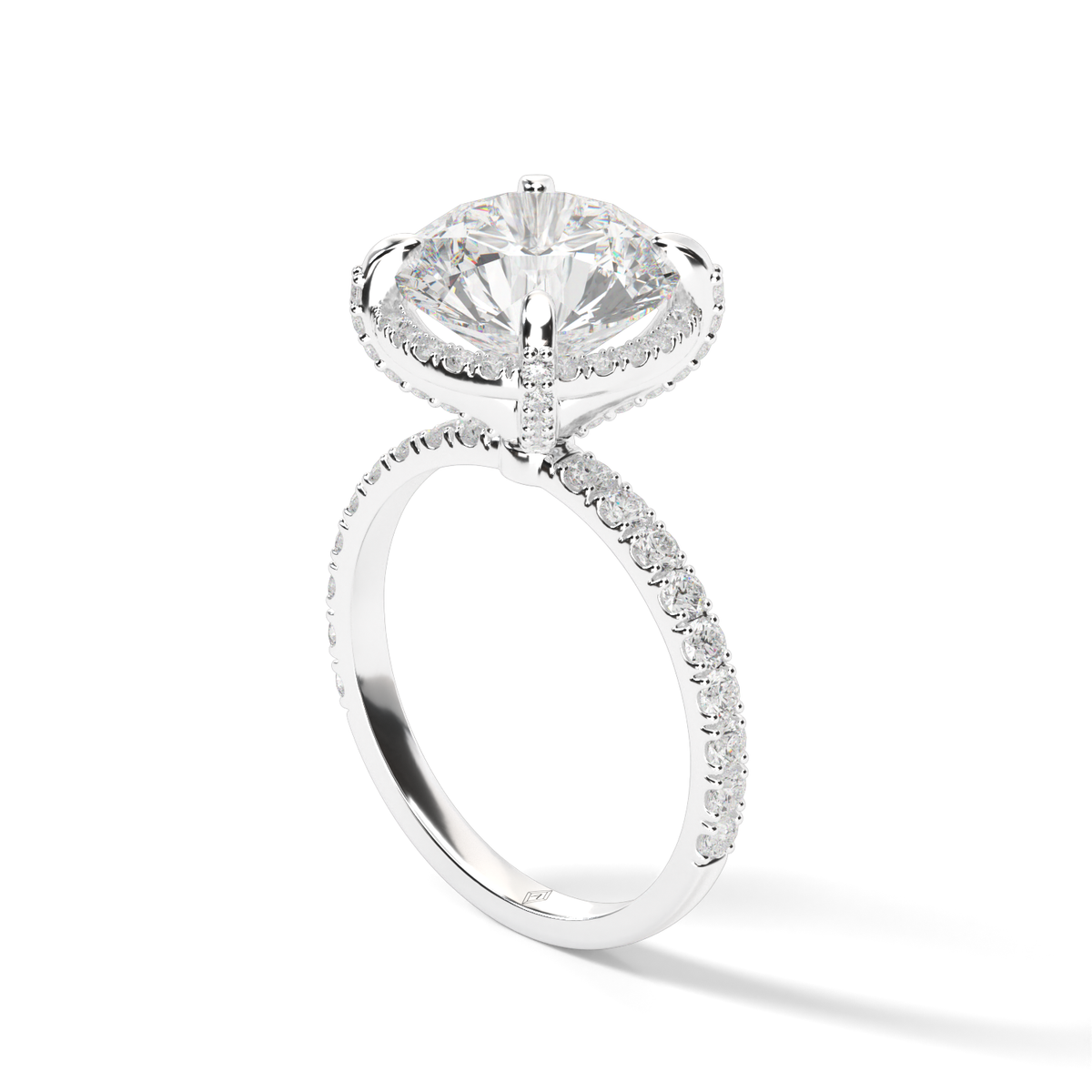 Elegant Pave Halo Engagement Ring — 14K White Gold / Round / Lab Diamond (image)