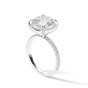 White Gold Round Shape Diamond Pave Halo Engagement Ring With U Cut Setting