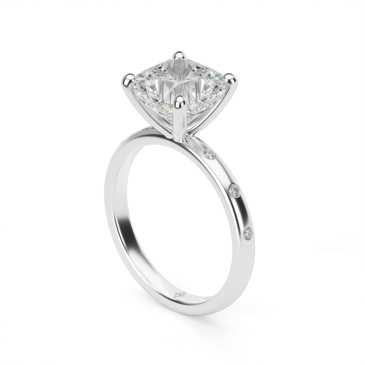 Modern Burnish-set Diamond Engagement Ring — 14K White Gold / Cushion / Lab Diamond (image)