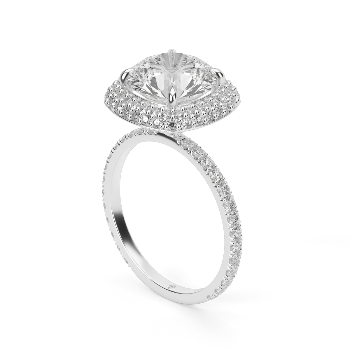 Double Row Diamond Halo Engagement Ring with Pave — 14K White Gold / Round / Lab Diamond (image)
