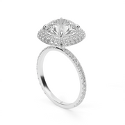 White Gold Round Shape Diamond Halo Pave Engagement Ring With U Cut Setting