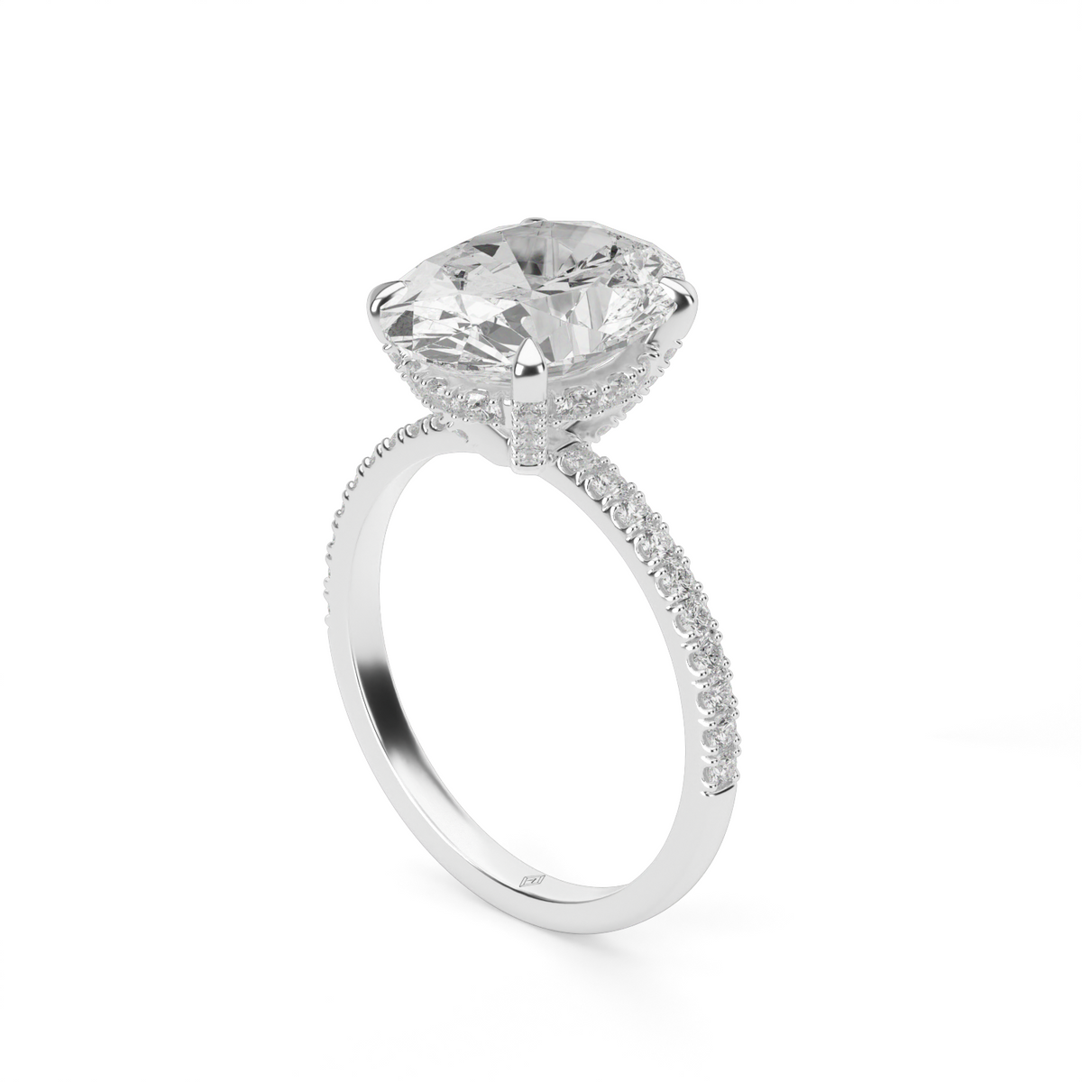Petite Pavé Crown Diamond Engagement Ring — 14K White Gold / Oval / Lab Diamond (image)