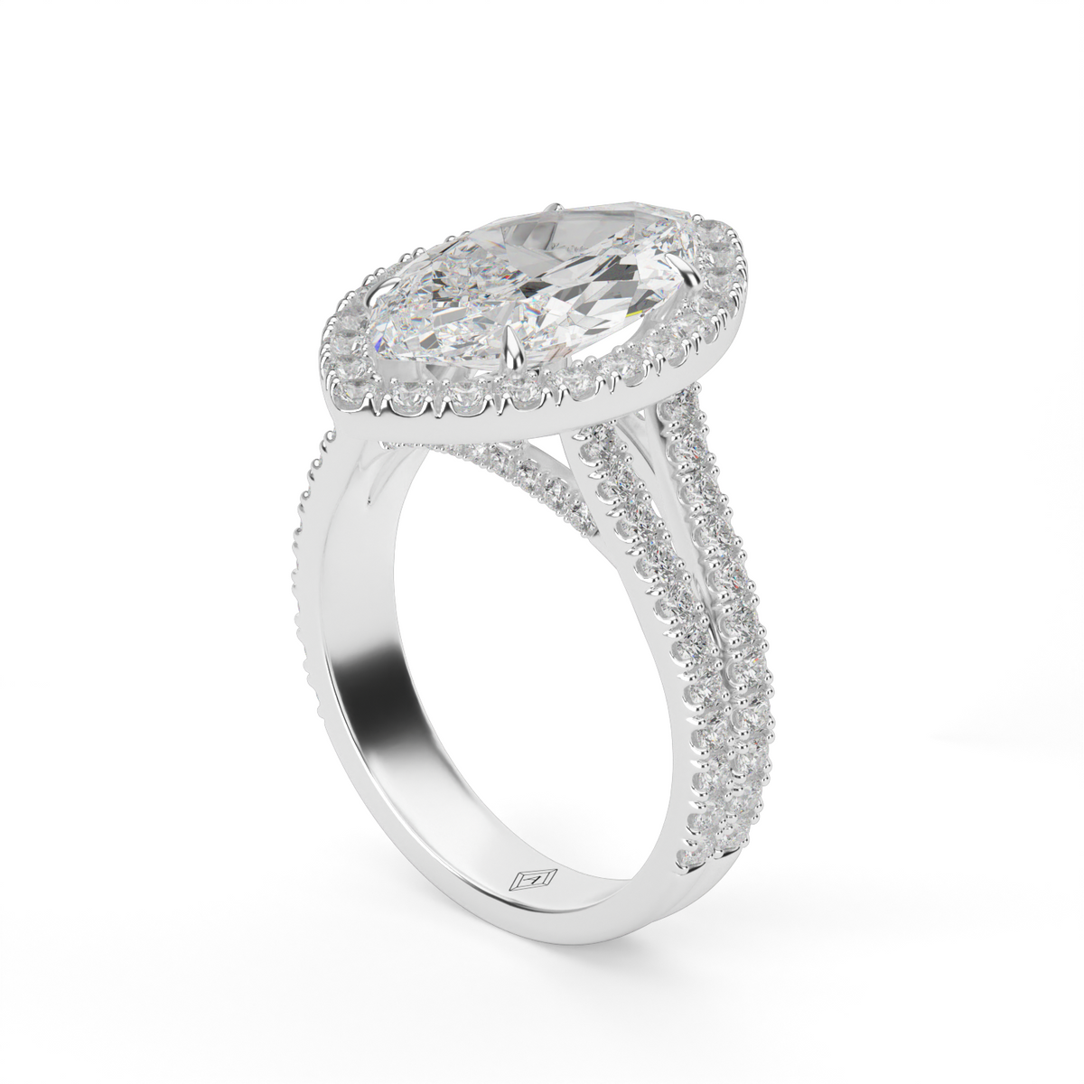 Split Band Diamond Halo Engagement Ring — 14K White Gold / Marquise / Lab Diamond (image)