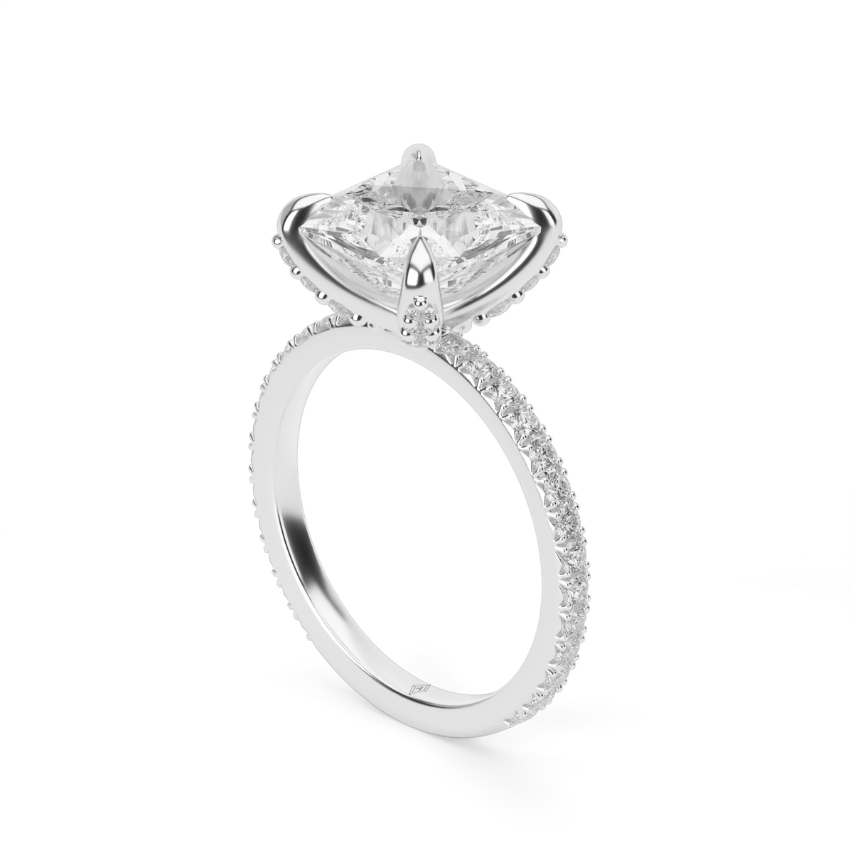 French Pavé Engagement Ring — 14K White Gold / Princess / Lab Diamond (image)