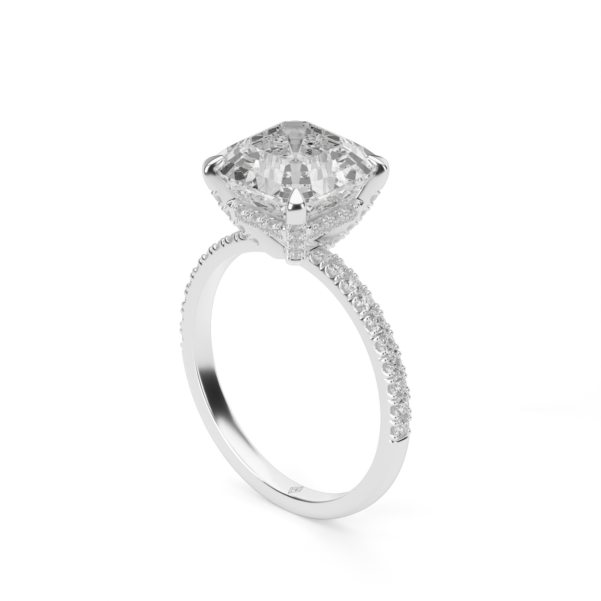 Petite Pavé Crown Diamond Engagement Ring — 14K White Gold / Asscher / Lab Diamond (image)