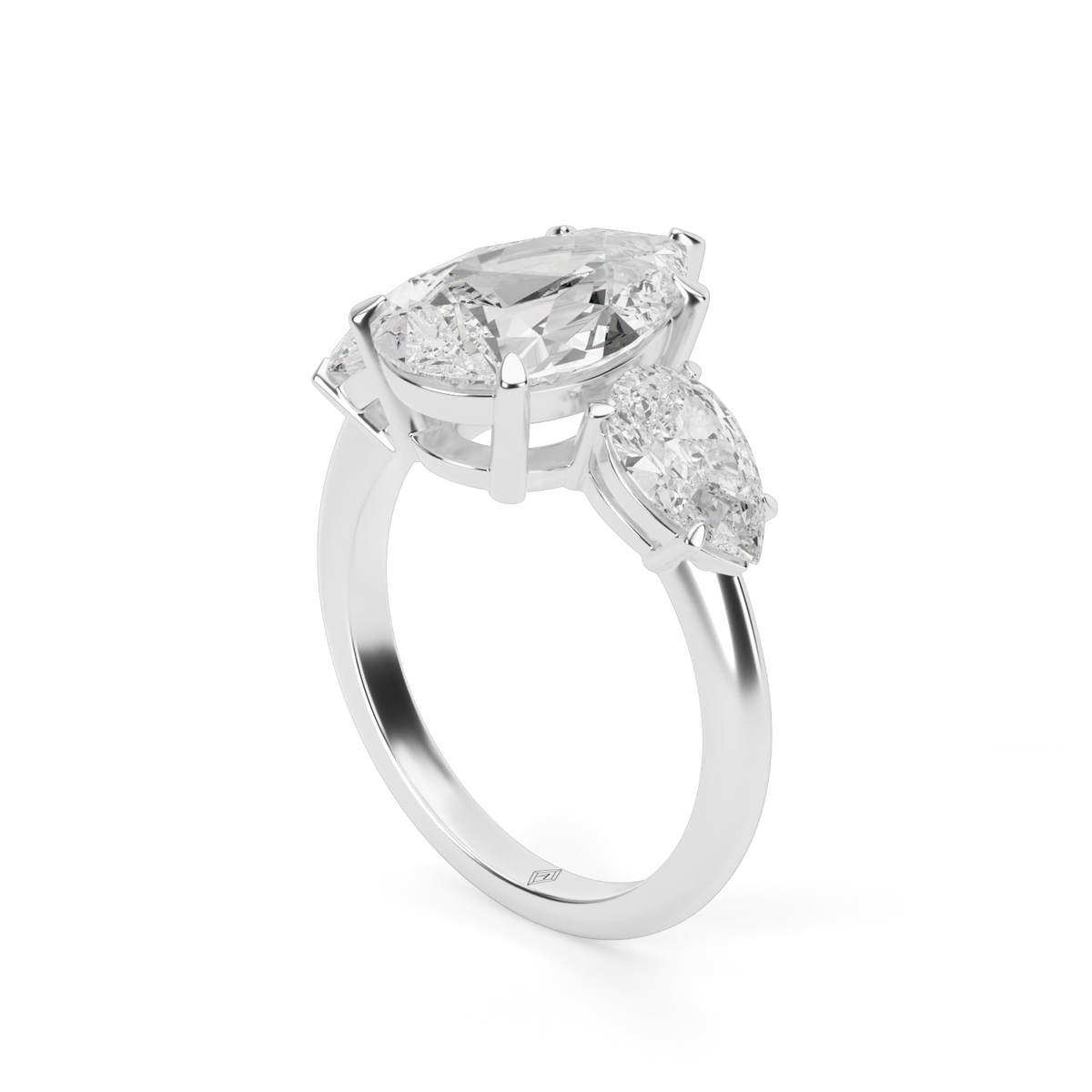 Three-Stone  Engagement Ring With Pear Side Diamonds — 14K White Gold / Pear / Lab Diamond (image)