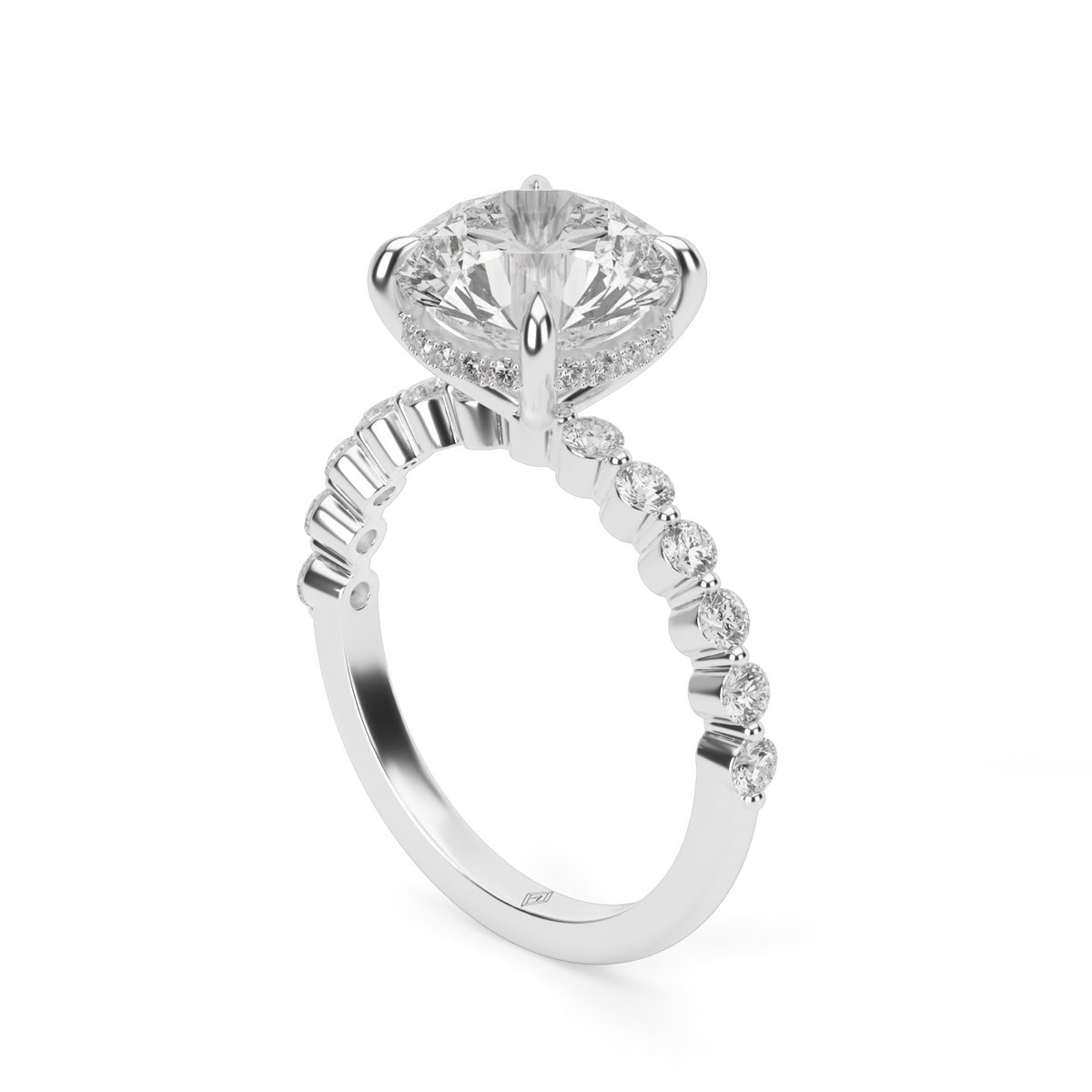 Shared Prong Engagement Ring with Hidden Halo — 14K White Gold / Round / Lab Diamond (image)