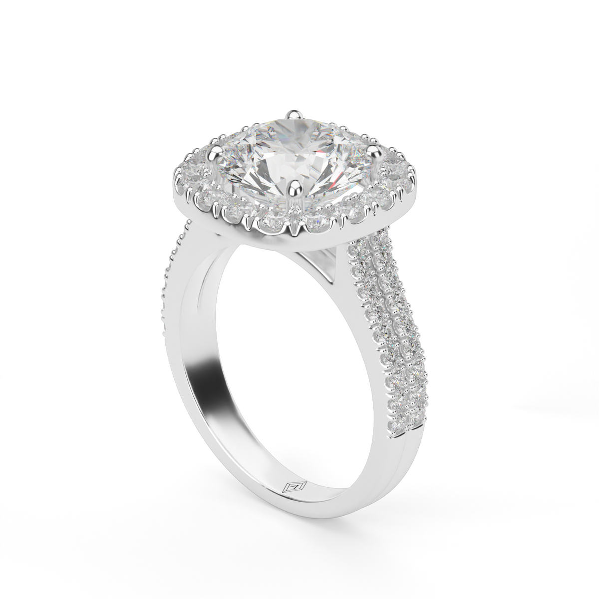 Double Shank Halo Diamond Engagement Ring — 14K White Gold / Round / Lab Diamond (image)