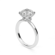 White Gold Round Gold Hidden Halo Engagement Ring With Shared Prong Setting.