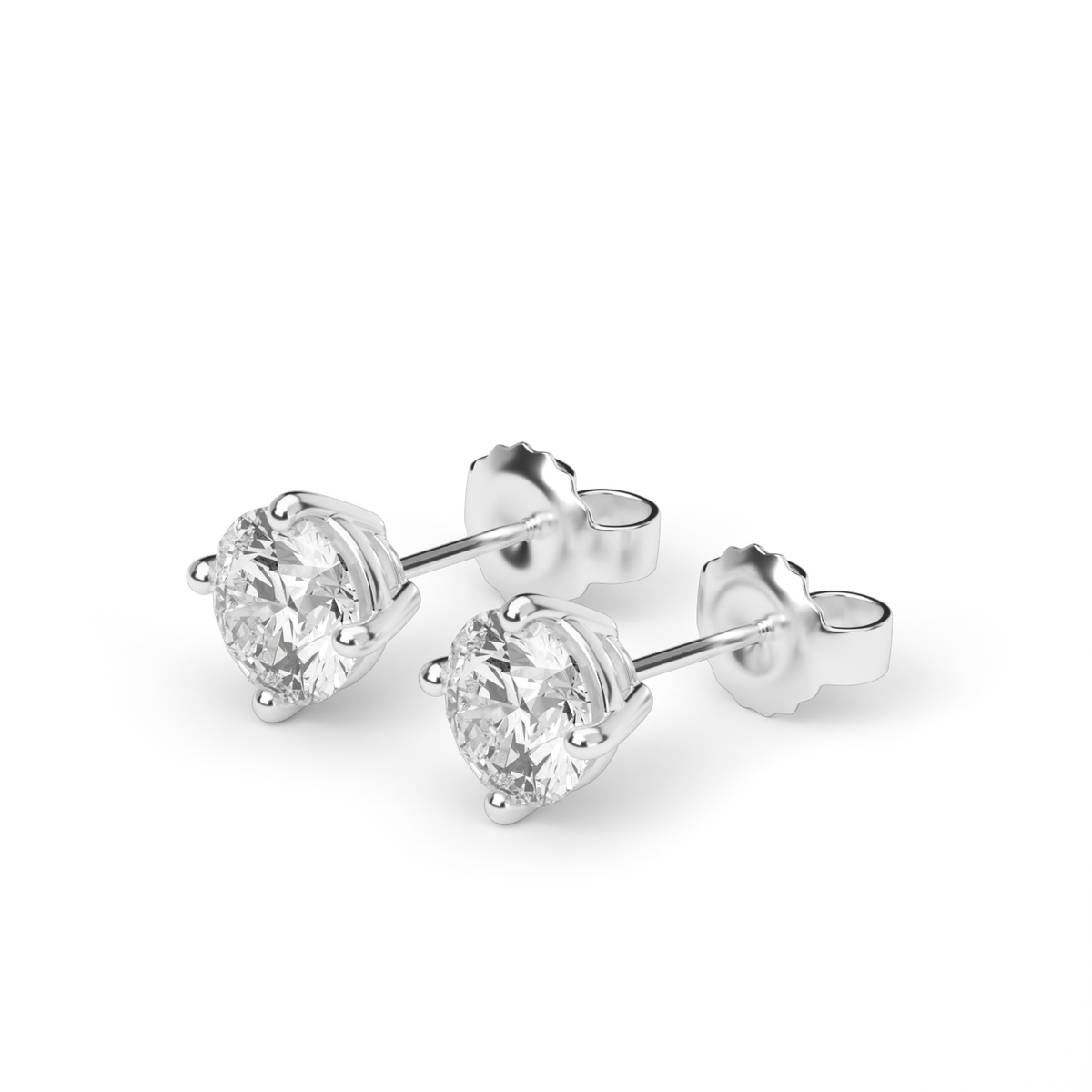 Four Prong Round Shape Diamond Stud Earrings — 14K White Gold / Lab Diamond (image)