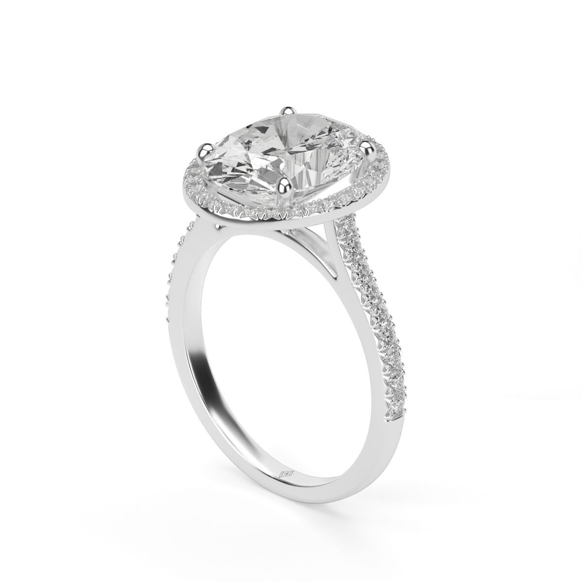 Halo Cushion Head  Pavé Engagement Ring — 14K White Gold / Oval / Lab Diamond (image)