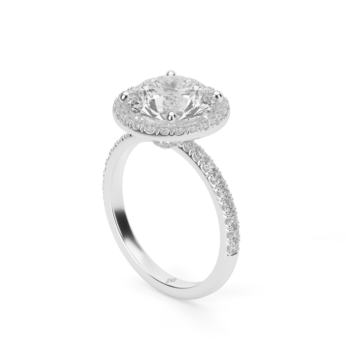 Pavé Halo Engagement Ring — 14K White Gold / Round / Lab Diamond (image)