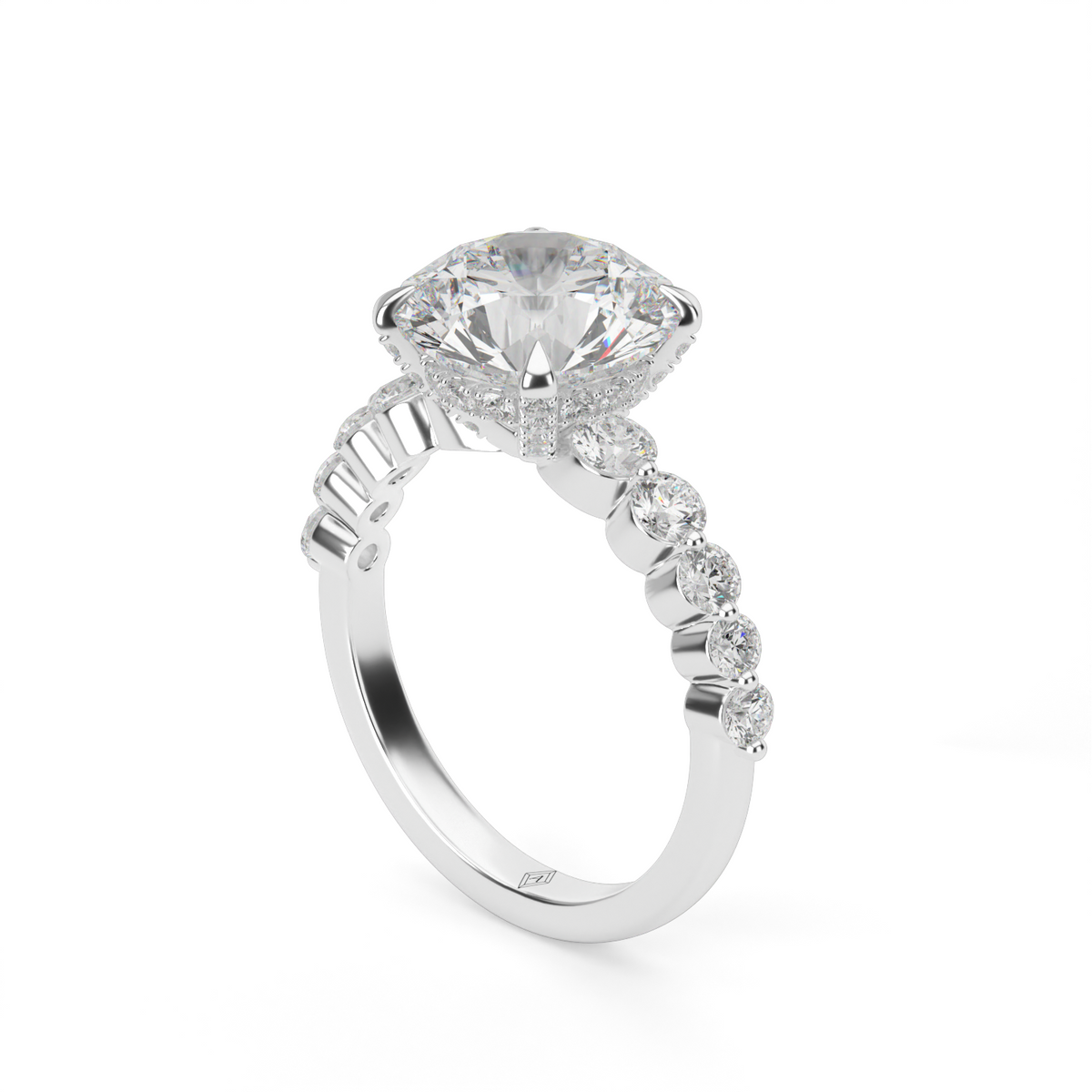 Emily Hidden Halo Engagement Ring — 14K White Gold / Round / Lab Diamond (image)