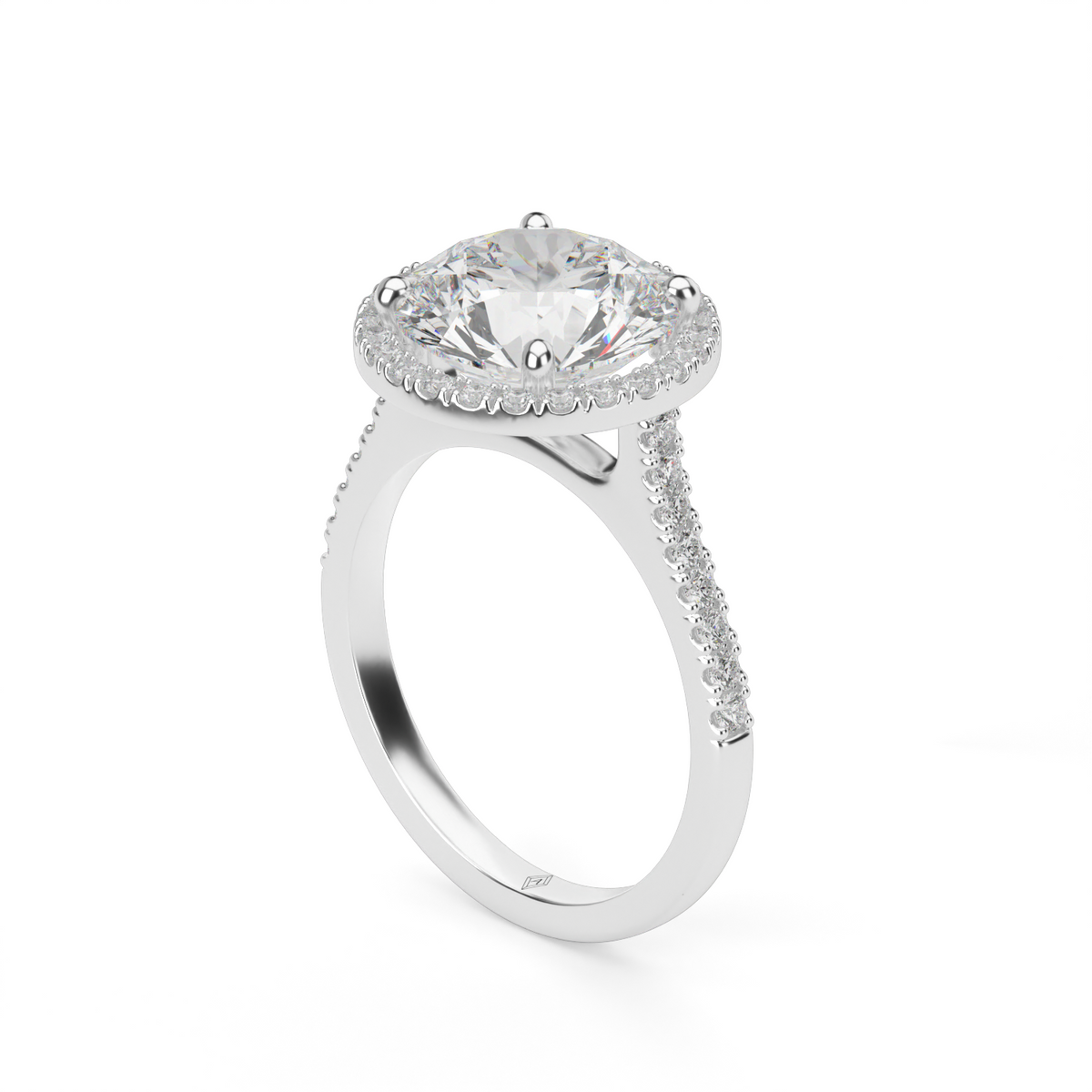 Pavé Halo and Shank Diamond Engagement Ring — 14K White Gold / Round / Lab Diamond (image)