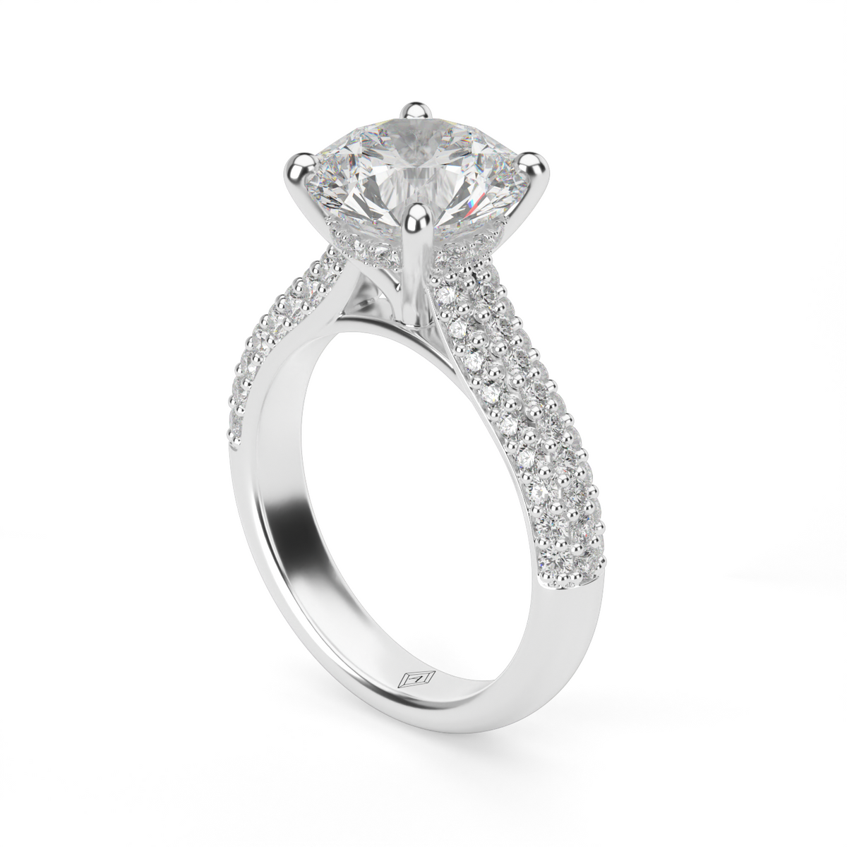 Triple Row Pavé  Engagement Ring — 14K White Gold / Round / Lab Diamond (image)