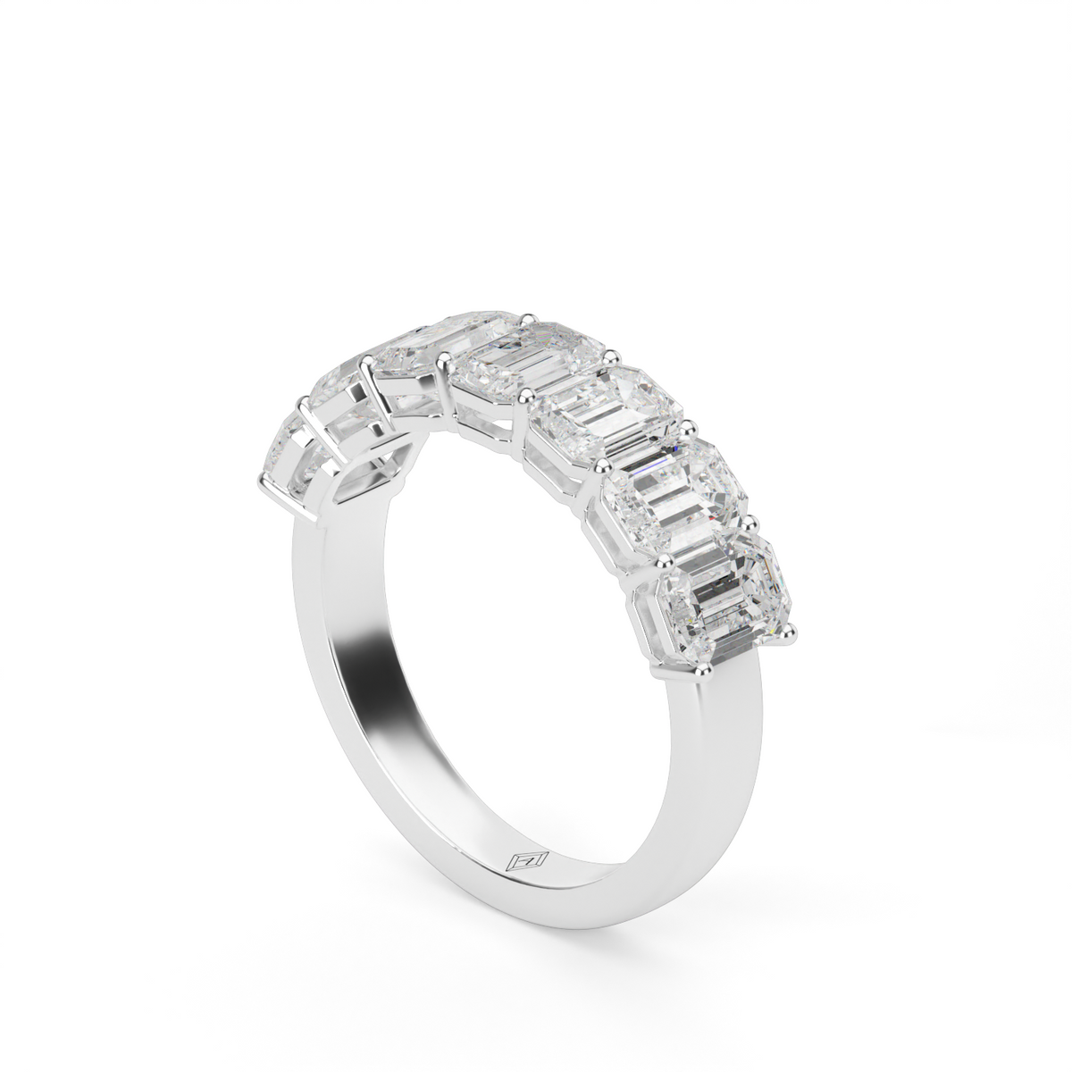 Seven Stone Emerald Cut Anniversary Ring — 14K White Gold / 2 / Lab Diamond (image)