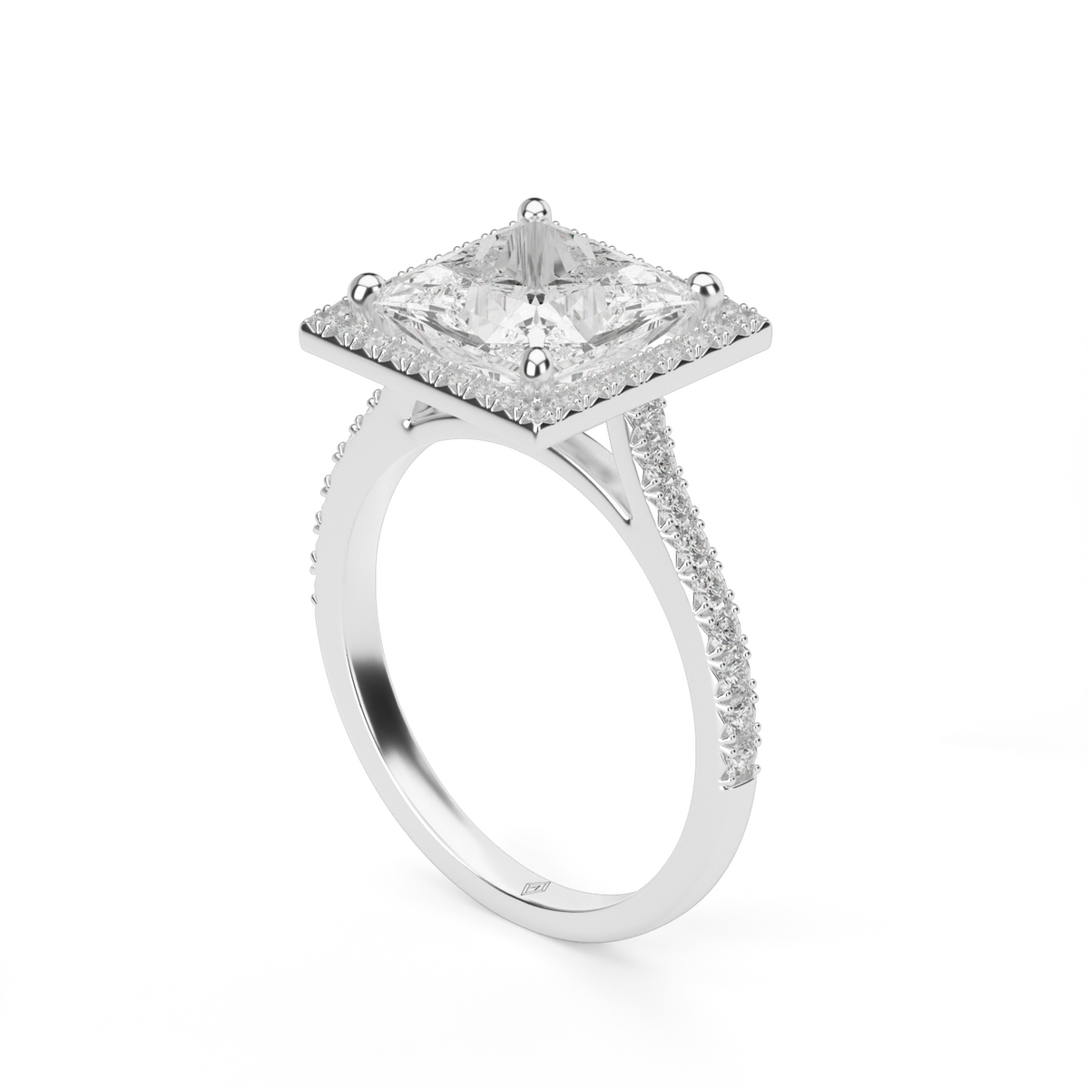 Halo Cushion Head  Pavé Engagement Ring — 14K White Gold / Princess / Lab Diamond (image)